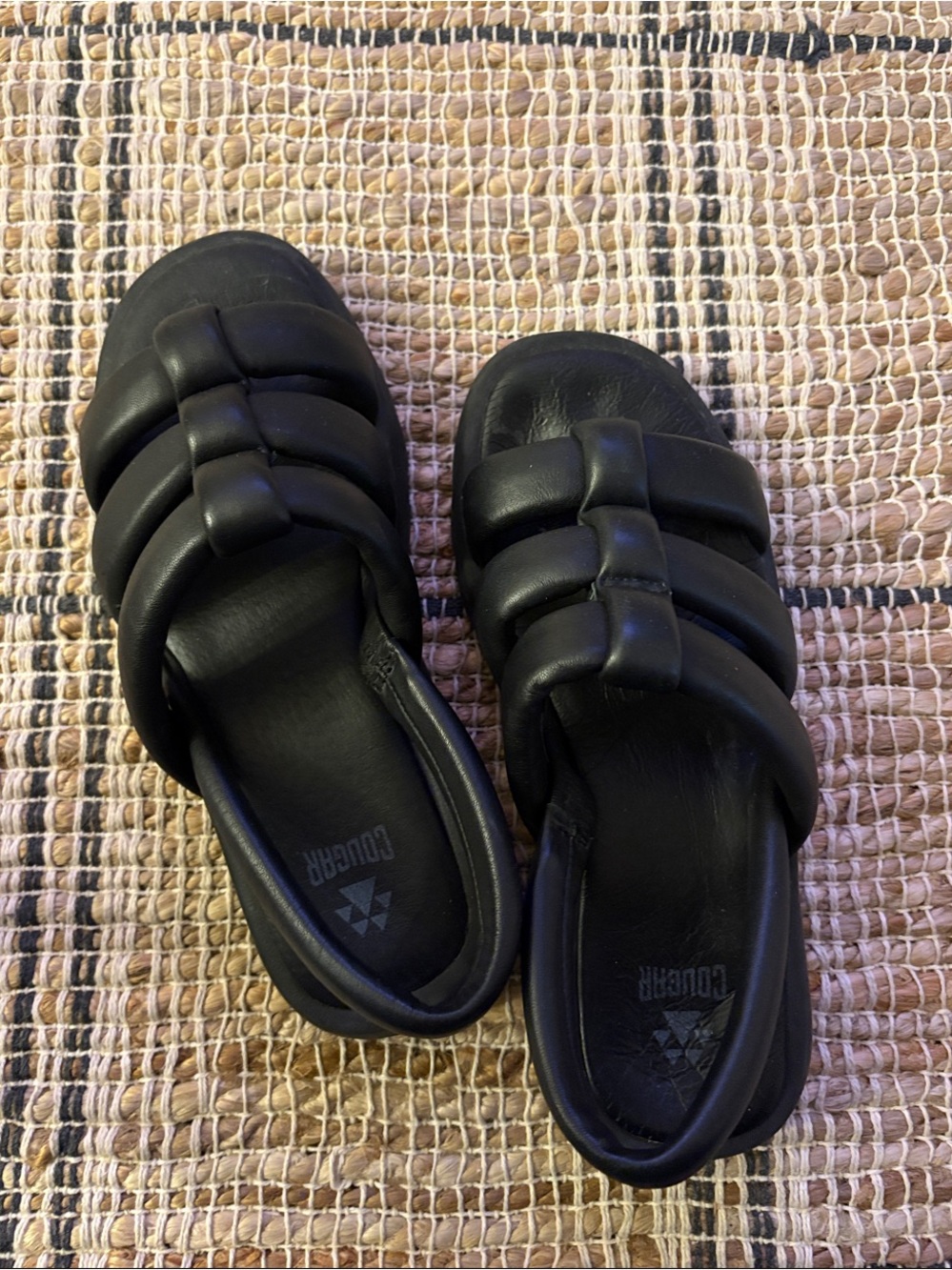 Cougar Padded Black Leather Fisherman Sandals